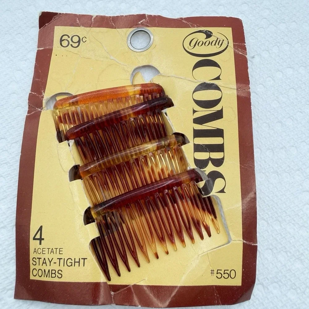 1975 GOODY 4 Stay Tight Acetate Mini Combs #550 NOS 2